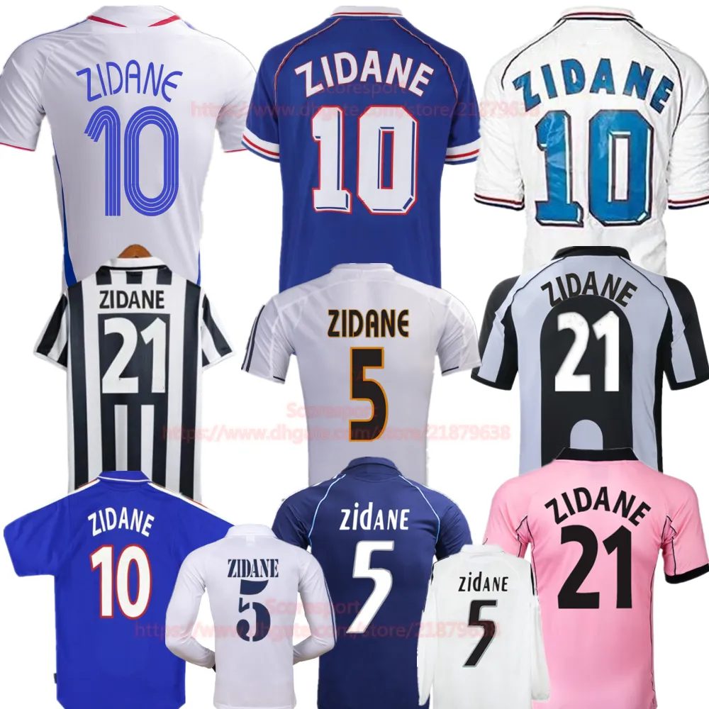 Zidane retro camisas de futebol francês 1998 2000 2002 2006 madrid camisa de futebol vintage madrid juve 96 97 camisas de futebol clássico kit de manga longa