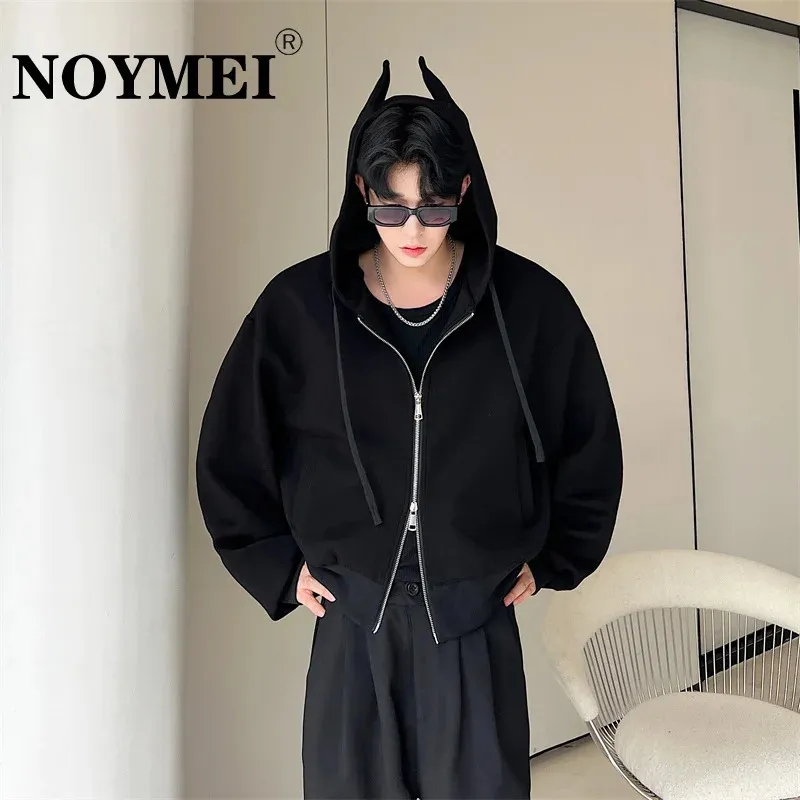 NOYMEI Korean Style Fashionable Casual Dark Devils Horn Hoodie Jacket Male Ruffian Handsome Cool Sweatshirt Coat Autumn WA3098 240202