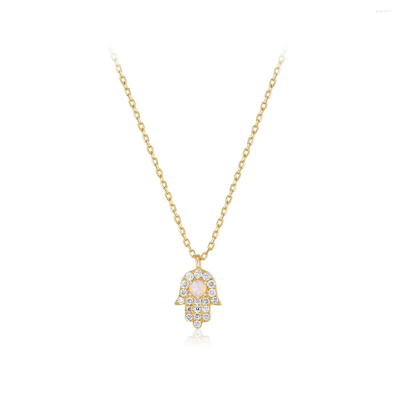 Подвески для женщин Bijox Fine Jewelry 14K Золотое ожерелье Kolye Opal Алмазный амулет Духовная защита Фатима Хамаса Ручной кулон