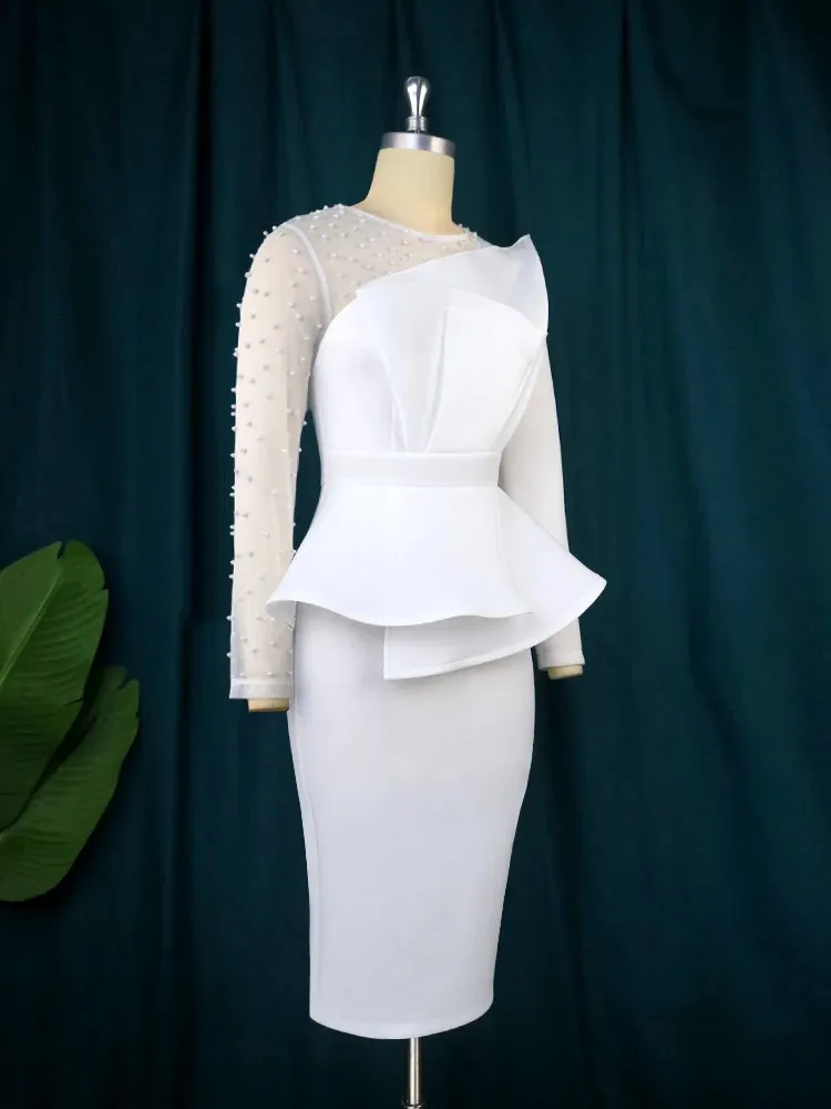 white mesh peplum dress Fashion to Figure Plus Size Women's Mesh Lace Peplum with Pipe White Size 1