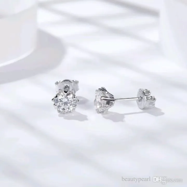 High Quality Moissanite VVS Sterling Silver Snowflake Earrings for Ladies 0.3 CT 0.5 CT 1CT Moissanite Stud