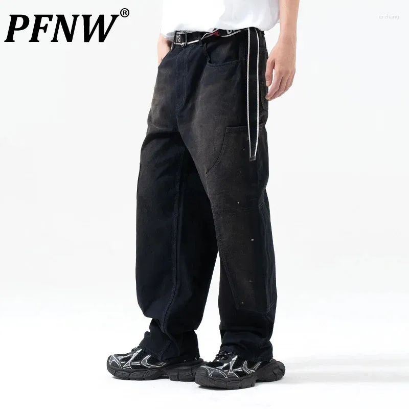 Mäns jeans PFNW American Stylish Deconstruction High Street Male Denim Cargo Pant Vintage Trousers 2024 Spring Chic 28W2934