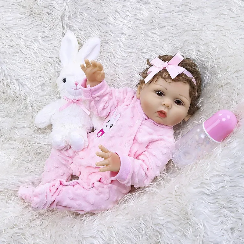 47 cm Original NPK Full Body Solicone Bebe Doll Reborn Todderl Girl Curly Hand Rooted Hair High Quality Doll Bath Toy Gift 240129