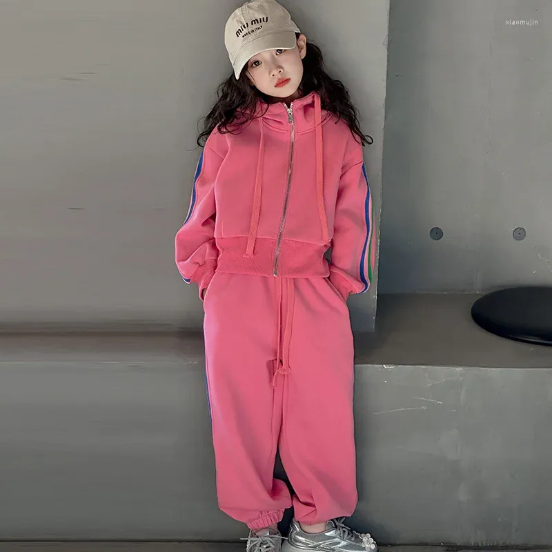 Clothing Sets 2024 Spring Girls Clothes Set Casual Hoodie Sweatpants Two Pieces School Teen Kids Tracksuit 12 13 14 Years Children Outfits