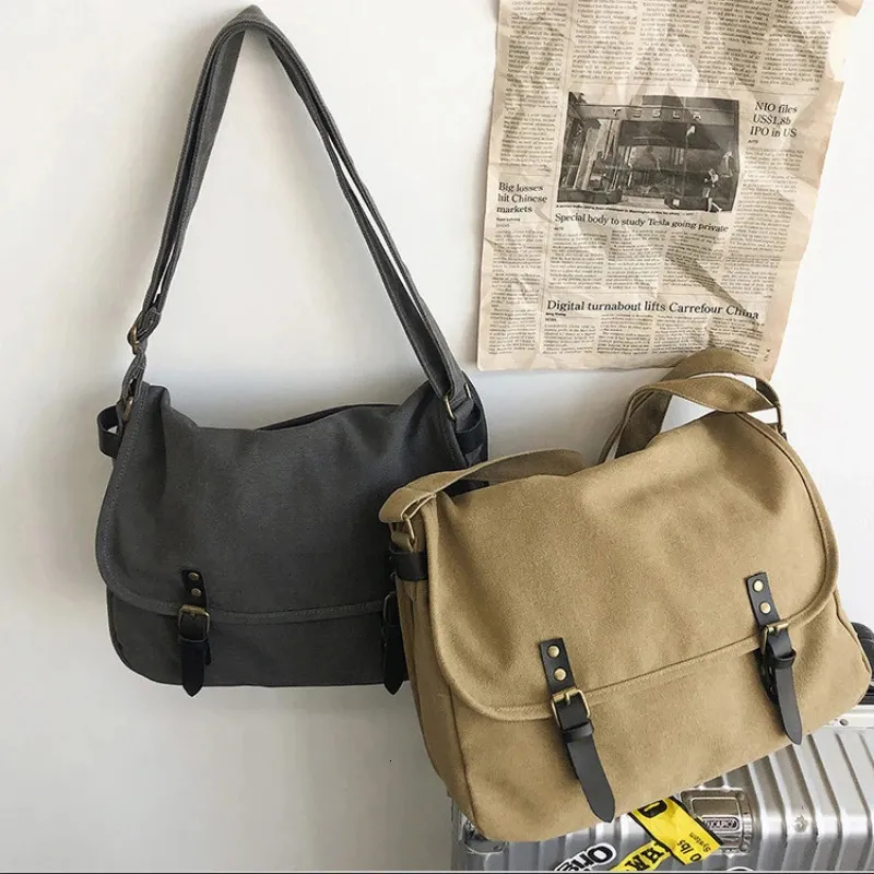Street Fashion Vintage Style Canvas Bags Women and Men Unisex Messenger Bag School Bags Crossbody Bags Book Shoulder Bag Bolso 240126