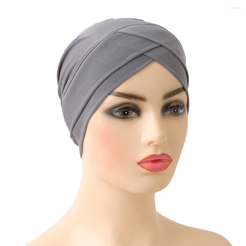 Roupas étnicas Moda Muçulmana Tampão Interno Stretch Jersey Sob Cachecol Dois Cruzados Sobre Frente Hijab Caps Senhoras Turbante Bonnet