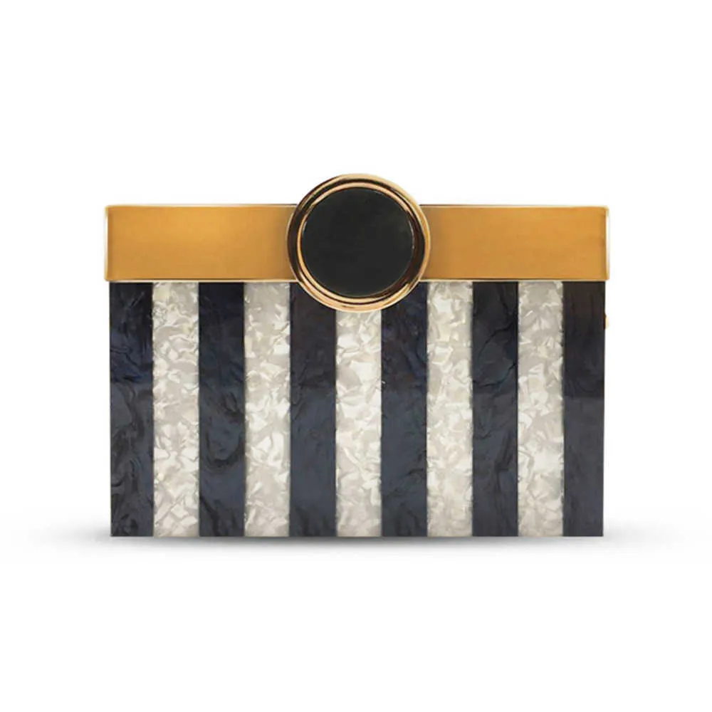 New Style Book Shaped Acrylic Dinner Bag Fashion Black and White Stripe Splice Handheld Bag Dress Bag 240207