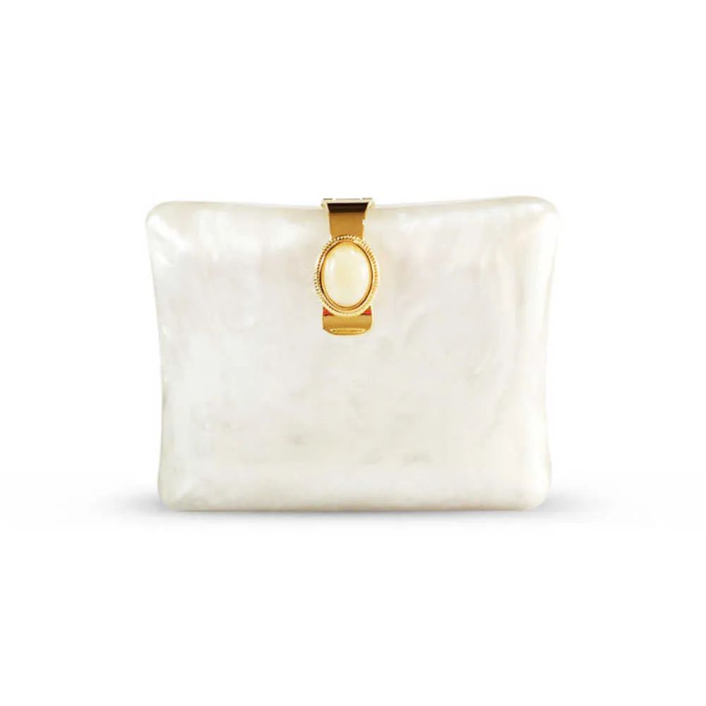 White acrylic Dinner Bag pearlescent solid shell bag versatile women's handbag party dress bag 240207