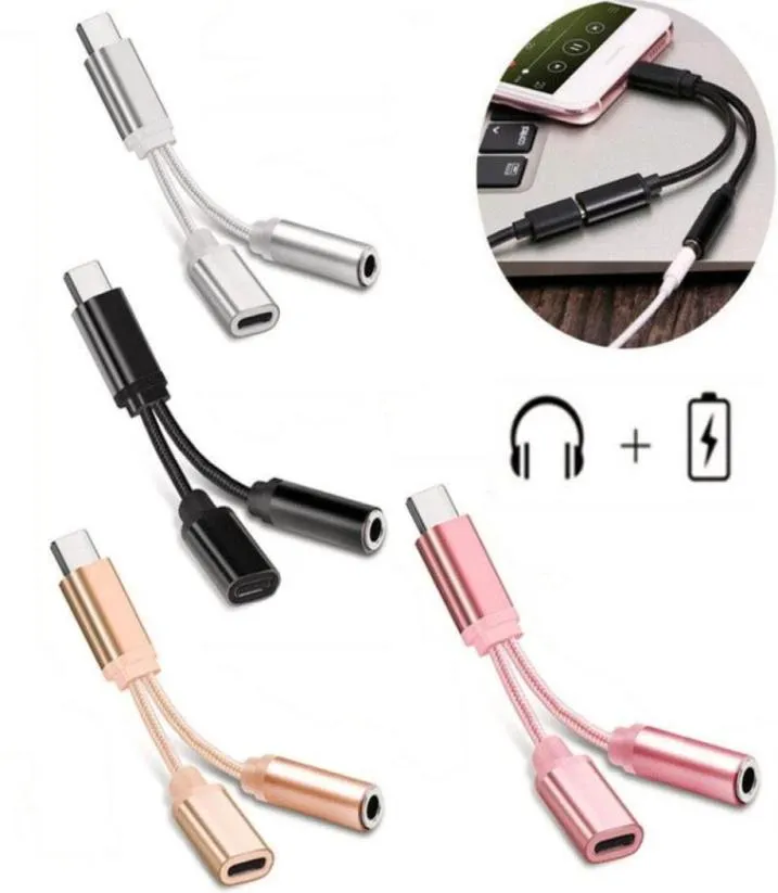 Newest 2 In1 TypeC Convertor USB Type C Charging Cable 35mm o Earphone Headphone Adapter For Xiaomi For Huawei Samsung6431393