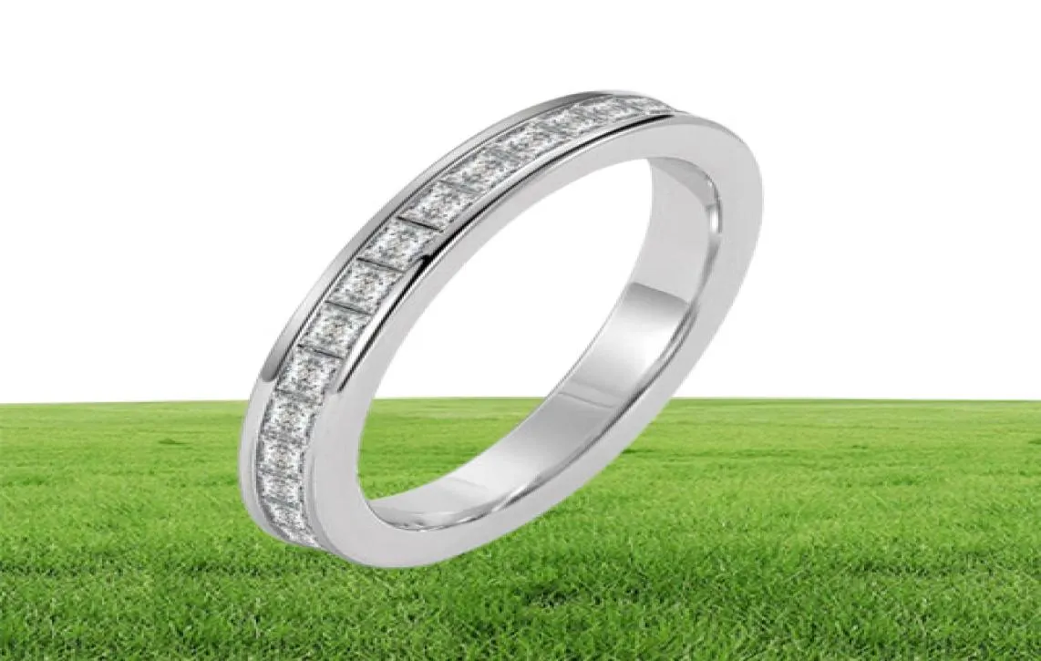 2021 وصولًا جديدًا مجوهرات أزياء بسيطة حقيقية 100 925 Sterling Siver Full Princess Cut White Topaz CZ Diamond Wedding Band R1435455