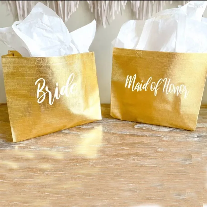 Shoppingväskor personlig guld presentpåse holografisk tote Bachelorette Party välkomna anpassade namn brudtärna bröllop