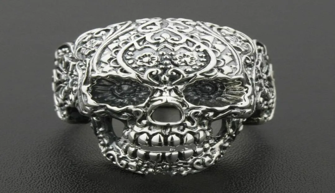 Totenkopf-Ring aus massivem 925er-Sterlingsilber, Herren-Biker-Rock-Punk-Stil, US-Größe 8 bis 123944647