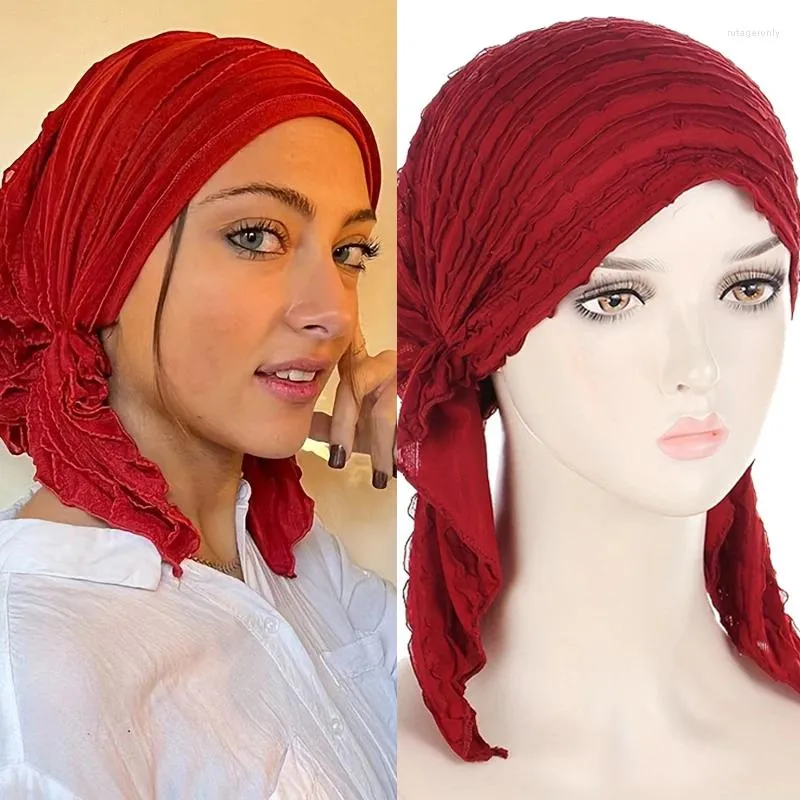 Ubranie etniczne damskie hidżab ruffe wykończenie oddychające plisowane szalik głowa czapek włosy modne turban multikoldowy dostępny