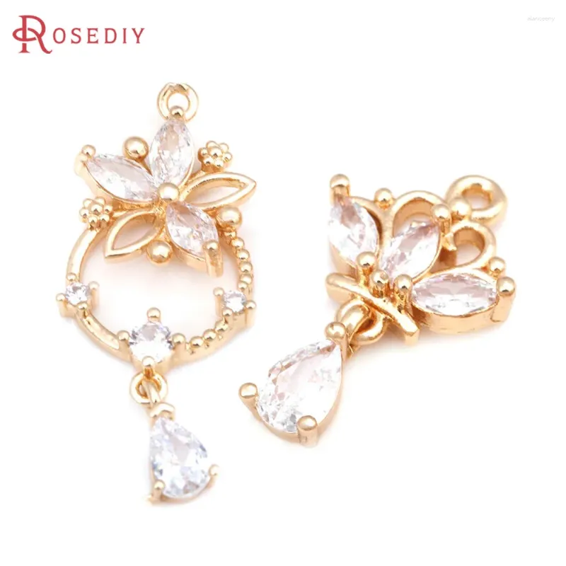 Pendant Necklaces 6PCS 18K Gold Color Brass And Zircon Flower Charms Pendants High Quality Jewelry Making Necklace Earrings Accessories For