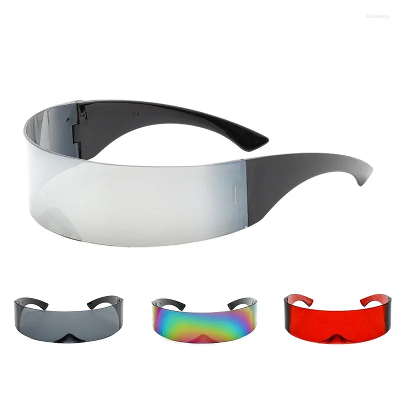 Lunettes d'extérieur futuristes à visière étroite Cyclope, lunettes Laser UV400, lentille miroir de personnalité, lunettes de Costume