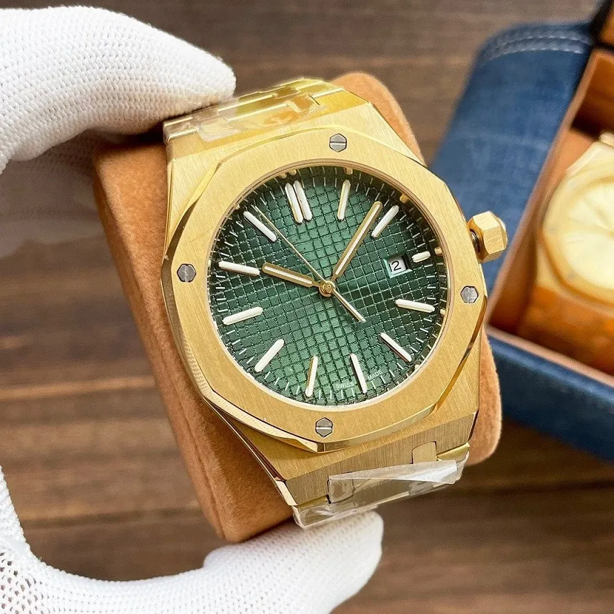 Relojes de diseño Maquinaria automática Movimiento suizo para hombre 15400 Reloj de lujo de alta calidad con caja Reloj de pulsera superior luminoso de acero inoxidable Montre de Luxe