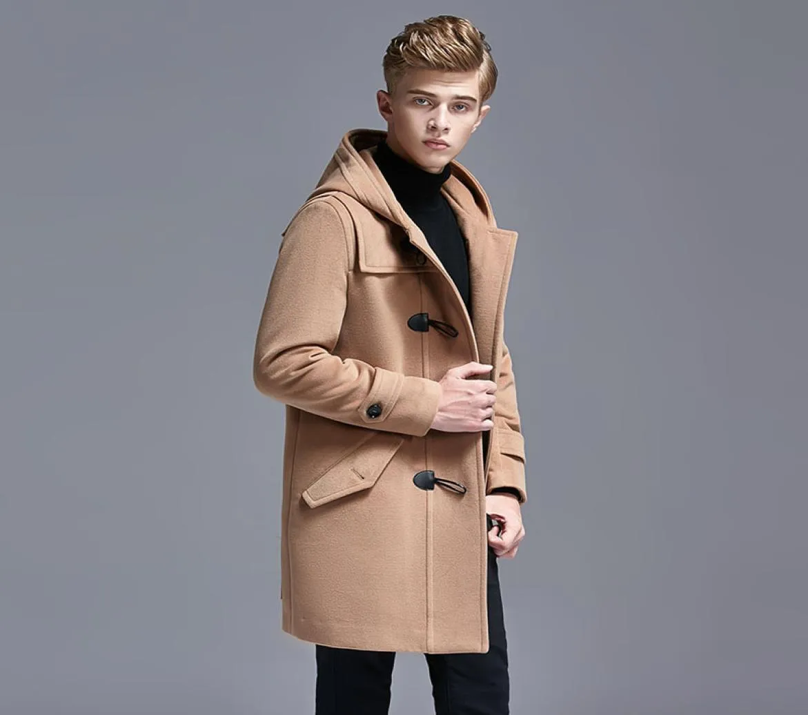 Winter Europe Trend Trench Coat Cashmere Cow Horn Woolen Clothing With Hood Men Thick Wool Overcoat Fashion Fleece Outer Garment5590816