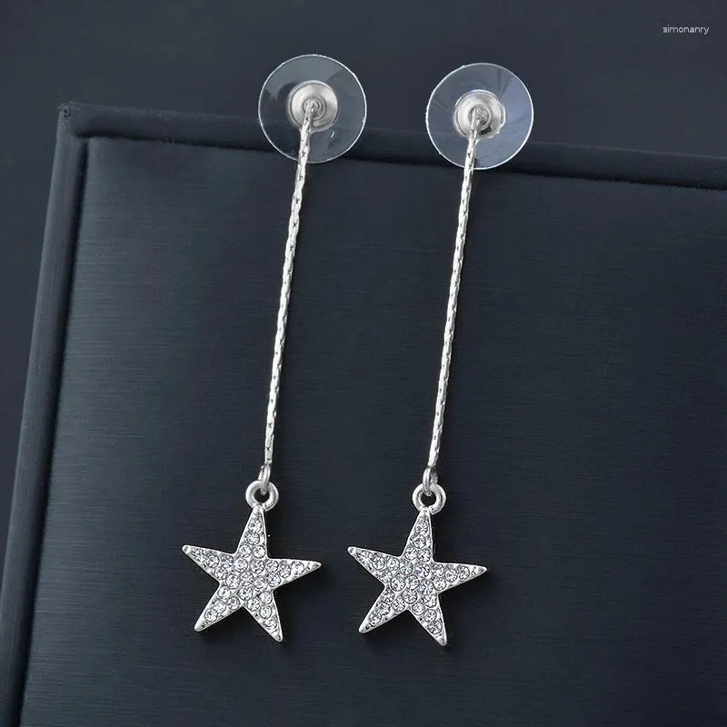 Kolczyki Dangle Sinlege Charm Crystal Star Drop Long for Women Party Wedding Biżuteria Akcesoria ES107