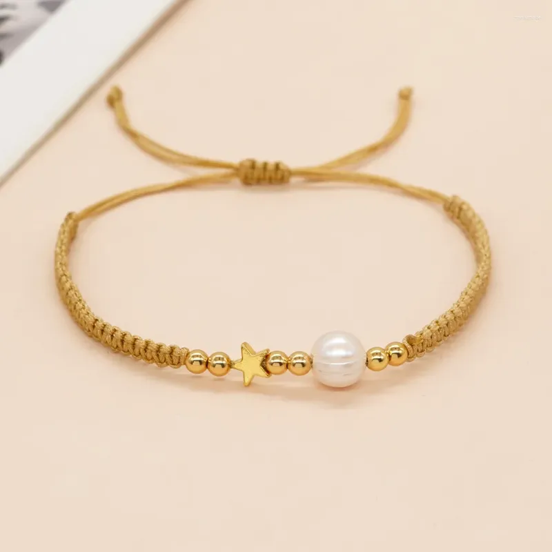 Link Bracelets Go2boho In Natural Pearl Bead Gold Plated Star Charm Handmade Friendship Bracelet Woven Braided Jewelry