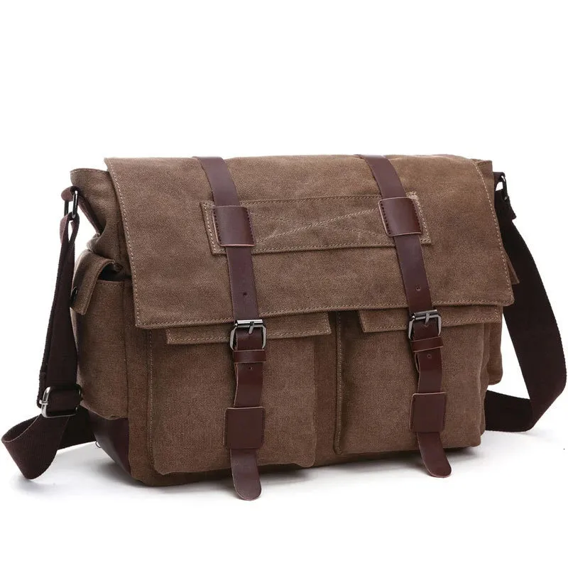 Bolsa mensageiro masculina de negócios, bolsa de ombro vintage de lona, pacote retrô casual, bolsa de viagem de escritório 240118