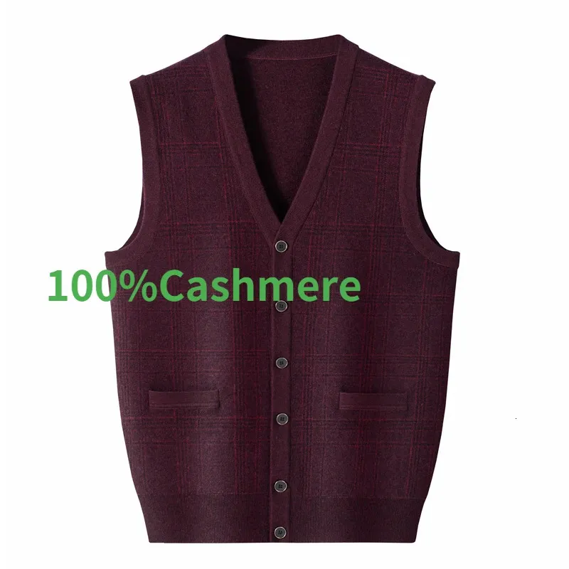 Arrival High Quality Autumn Winter Large 100 shmere Cardigan Vest Men's V-neck Shoulder Thickening Sweater Plus Size S-5XL240127