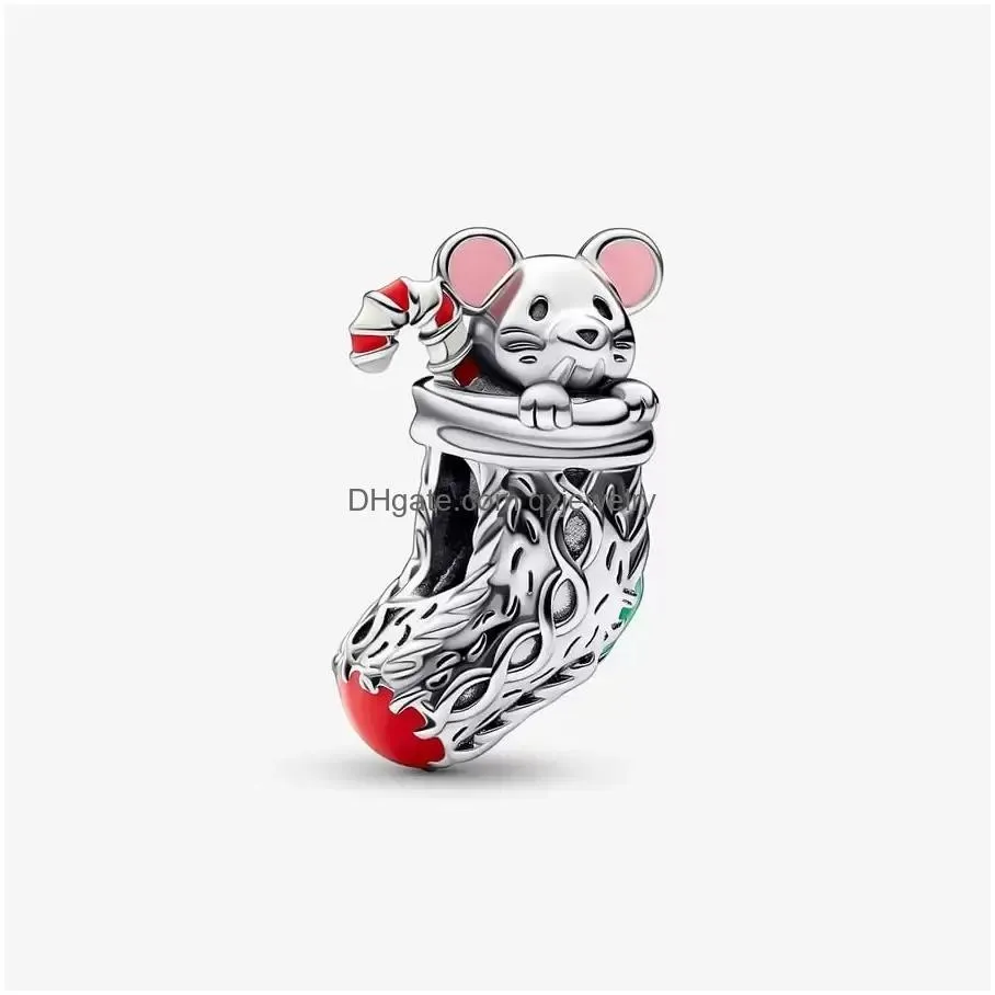 Charms 925 Sterling Sier Christmas Mouse i Renifer Charm Set Fit Fit Oryginalny europejski bransoletka moda Halloween biżuteria DHBWU