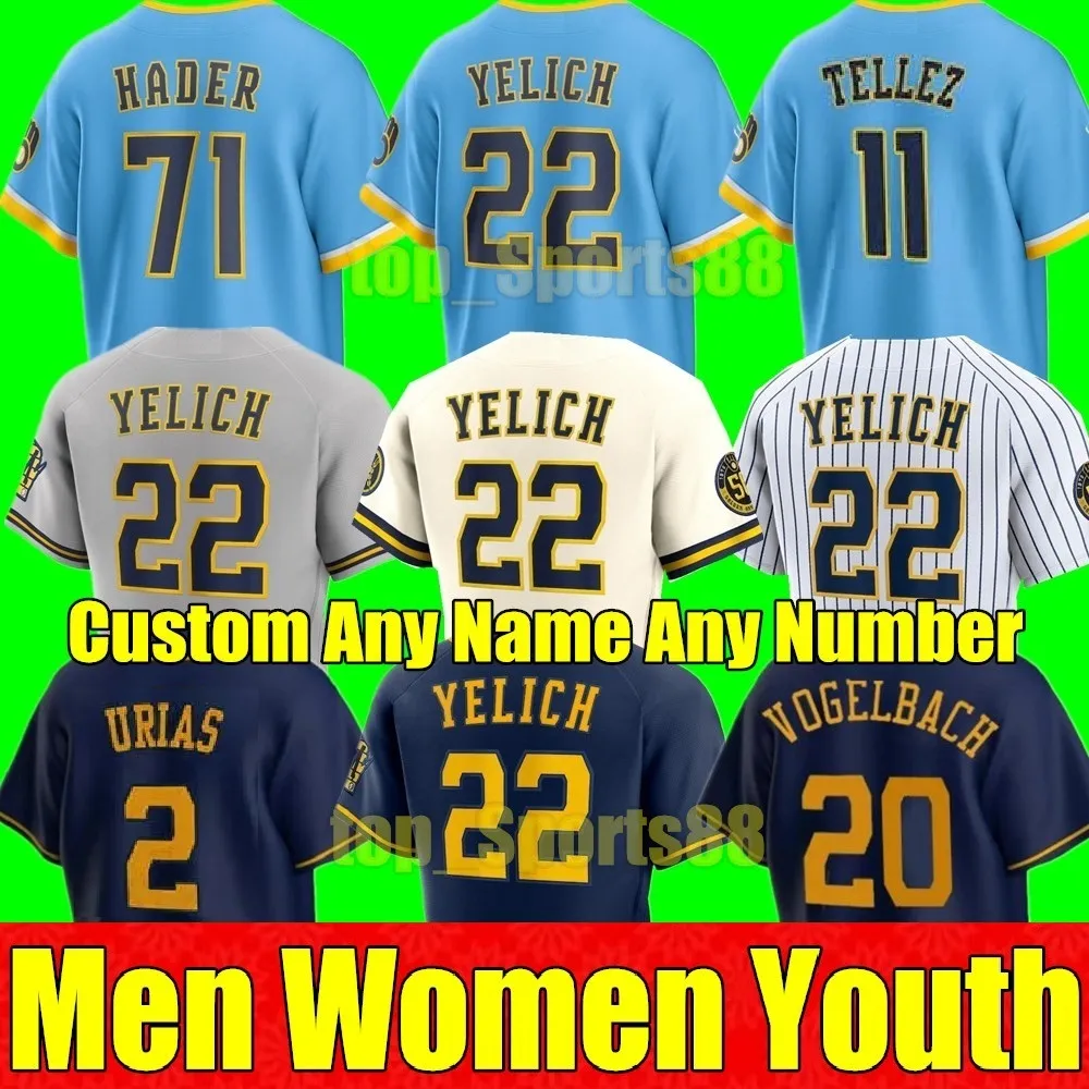 NOWOŚĆ Custom S-4xl Men Women Youth Christian Yelich Baseball Jerseys Sal Frelick Milwaukee Willy Adames Brewers Luis Urias Contreras Rowdy Tellez Corbin Burnes