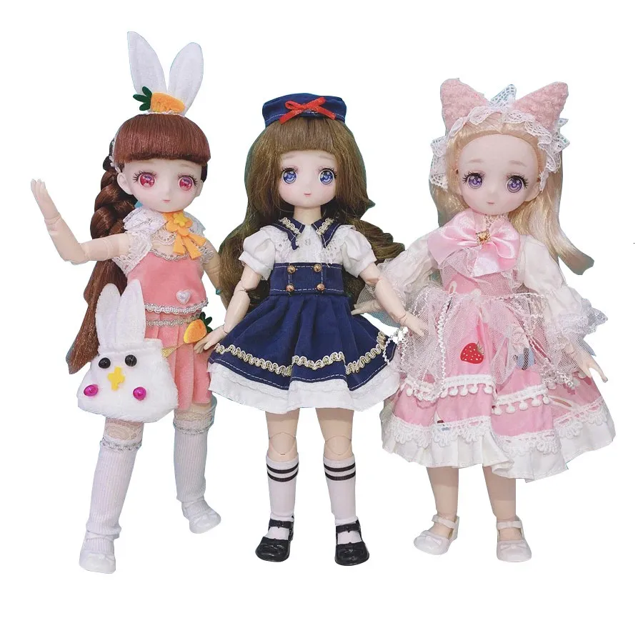 1/6 BJD Anime Dolls för barnflickor 6 till 9 år och 7 till 10 år boll-ledd komisk ansiktsdocka 30 cm med klänningar leksak för flickor 240202