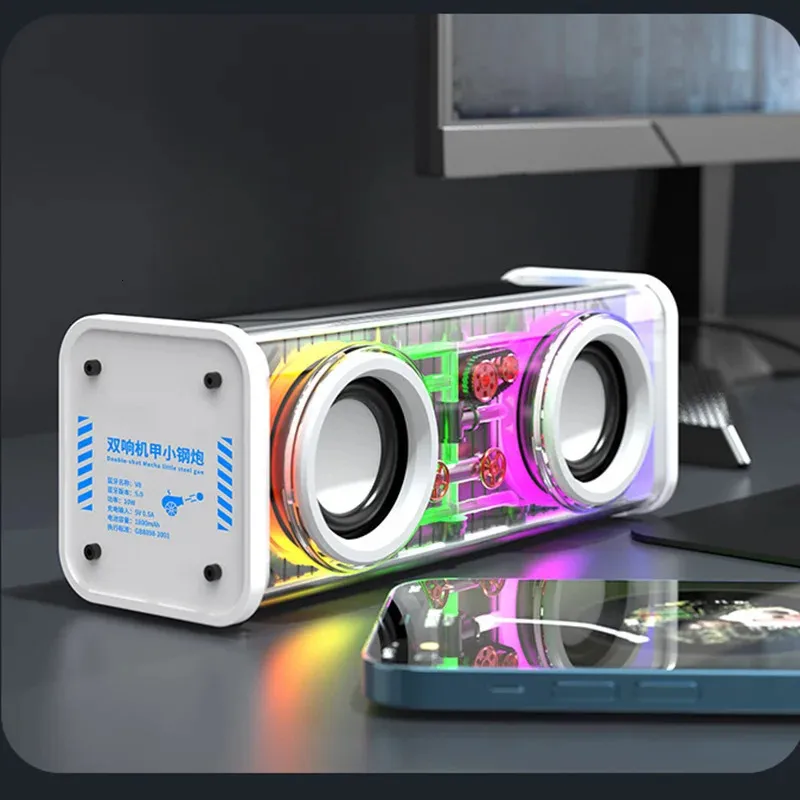 V8 Mecha Music Sers Bluetooth 50 Wireless Bass Diaphragm Subwoofer TWS RGB Light Mini Party Sounder 240126