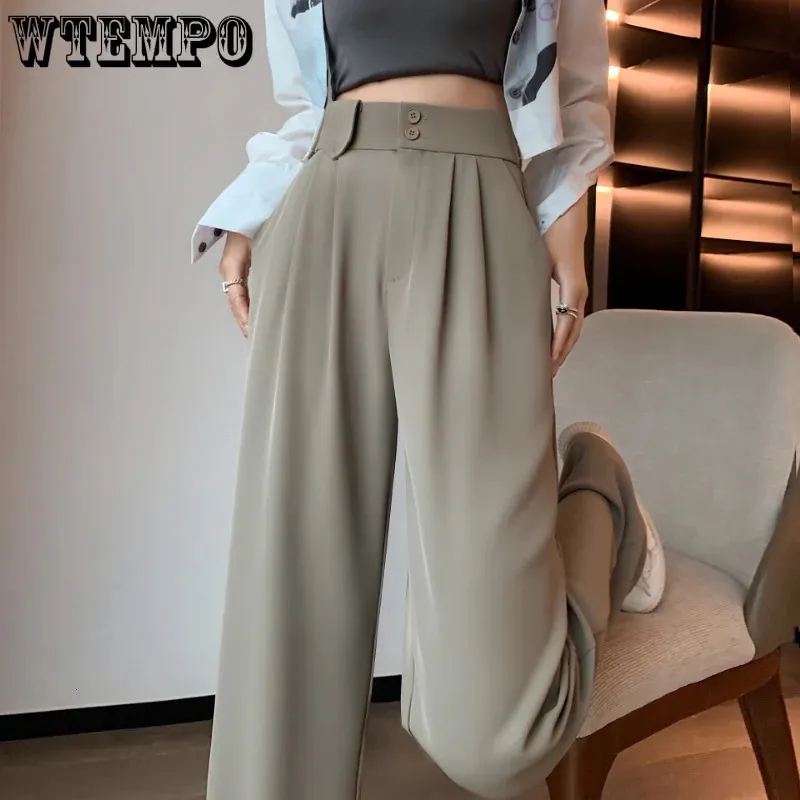 Pantalon taille haute noir blanc pour femmes printemps coréen longueur au sol mode boutonné pantalon large bureau dames pantalons décontractés 240129