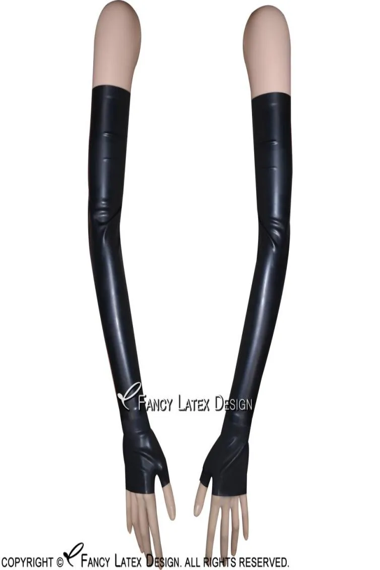 Schwarze sexy lange Latexhandschuhe, fingerlose Gummihandschuhe in Übergröße, 00156042286