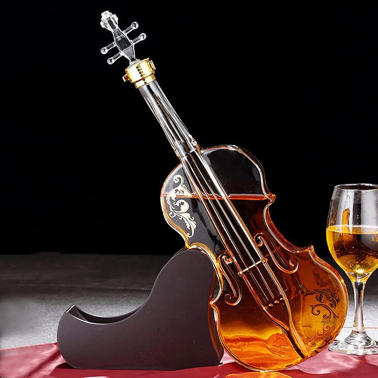 Decanter per violino in vetro Base in mogano Set per vino Savant Bicchieri da whisky Bar Champagne Elegante dispenser y240119