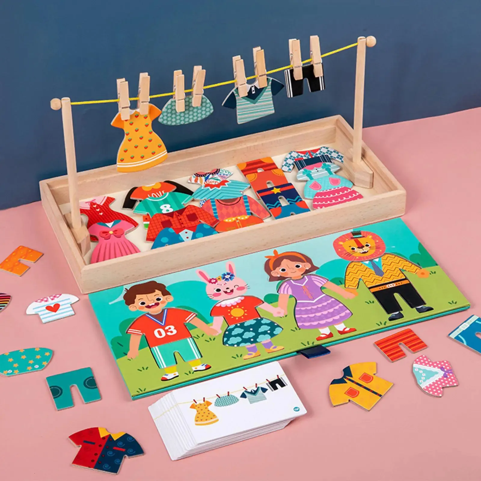 Montessori wiszące ubrania Zmień Udawanie zabawy ubieraj się do suszenia zabawek dla dzieci dla chłopców dziewczyn