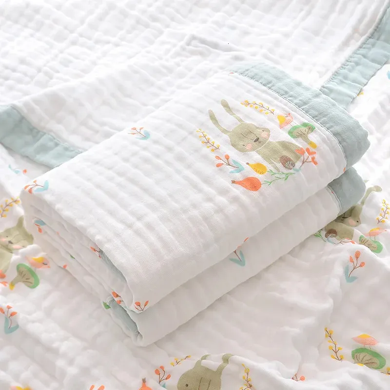 Bebé linda manta de dibujos animados 100 algodón primavera verano nacido 6 capas gasa suave absorbente torre de baño swaddle toallitas de ducha 240127