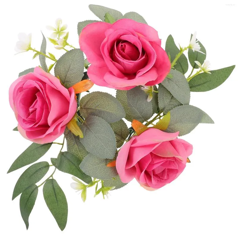 Titulares de velas flores artificiais castiçal guirlanda anéis decorações mesa de casamento peça central grinaldas folha rosa