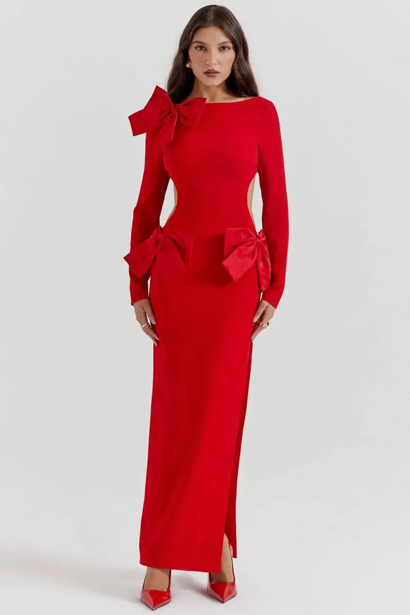 Womens Red Maxi Dress with Bow Cut Out, O-Neck, Short Flutter Sleeve,  Empire Waistline, Ankle-Length Sheath Silhouette from Dhgate Basic & Casual  Dresses - price 64.41