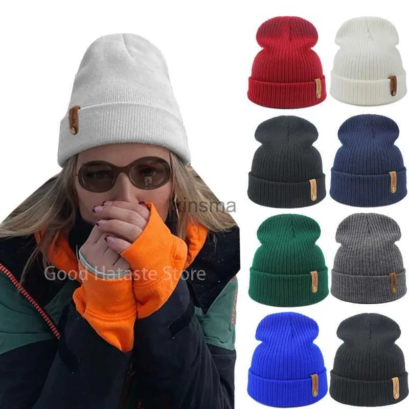 Beanie / Skull Caps Unissex Sólido Coreano Acrílico Malha Bonés Chapéus Mulheres Homens Skullcap Gorros Quentes Menina Outono Inverno Elastic Skullies Gorros Cap YQ240207