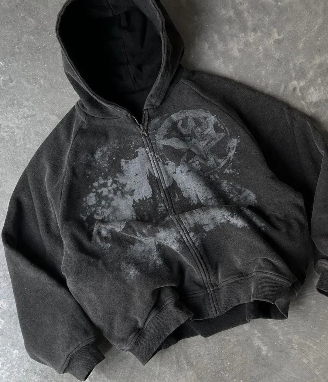 Hoodie Y2K Gotik Kale Baskı Deseni Fermuar Kapüşonlu Sweatshirt Erkekler ve Kadınlar İçin Harajuku Hip Hop Retro Street Giyim Ceket 240126