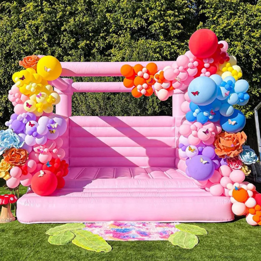 Groothandel Macaron Roze 10x10ft 13x13ft Opblaasbare Springen Bruiloft Springkasteel Volledige PVC Springhuis Uitsmijter speelgoed Te Koop