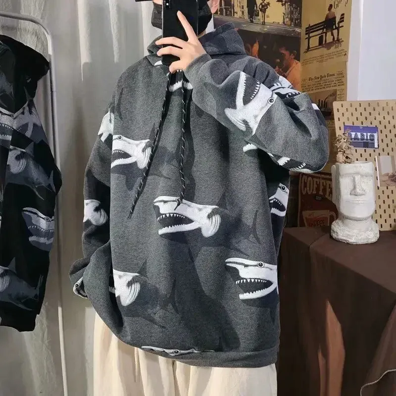 Sweatshirt för män anime svart huva manliga kläder manga shark hoodies emo designer streetwear harajuku mode inget märke s 240119