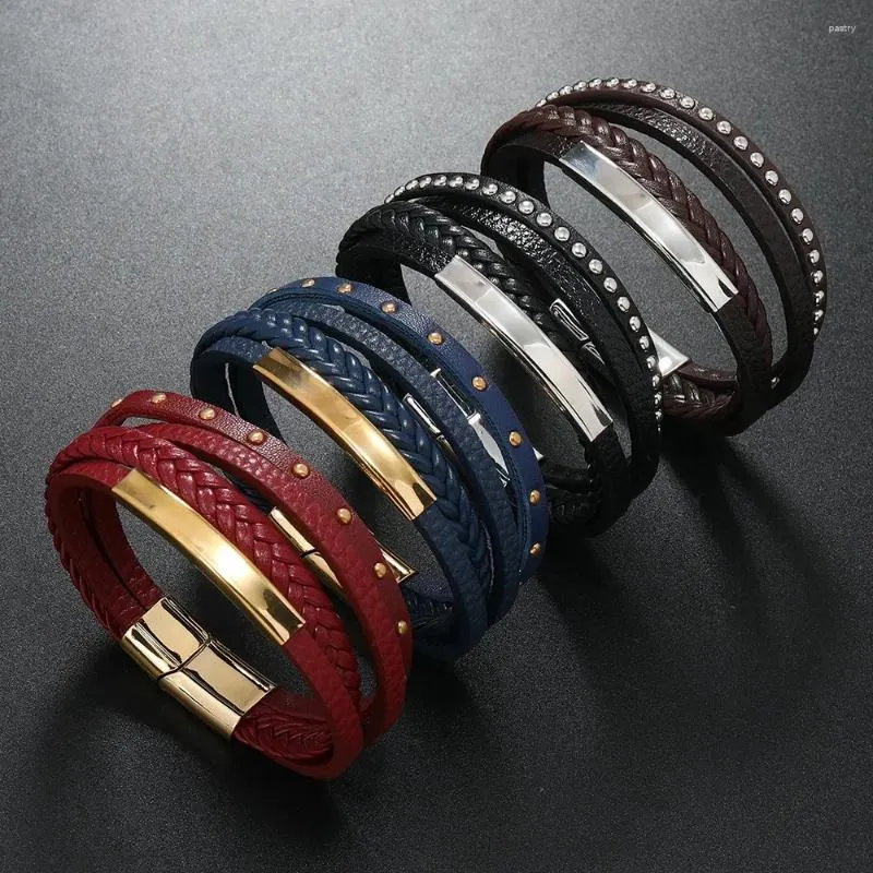 Bedelarmbanden Trendy lederen heren Magnetische aantrekkingskracht Meerlaags gevlochten touw voor mannelijke sieraden Pulsera Geschenken