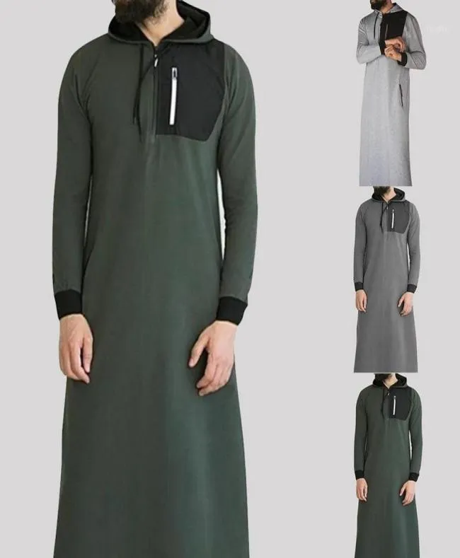 Islamski muzułmański arabski bluzka 2019 Mężczyźni z kapturem z kapturem z kieszonkową kieszanką Arabskie długi blumie szata Mężczyznę muzułmańskie ubranie 19892691
