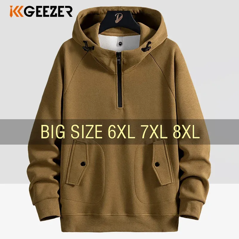 Men Sweatshirts Cotton Hooded Oversized 6XL 7XL 8XL Plus Size Zipper Full Length Hoodies Pullovers Autumn Streetwear Sportswear 240127