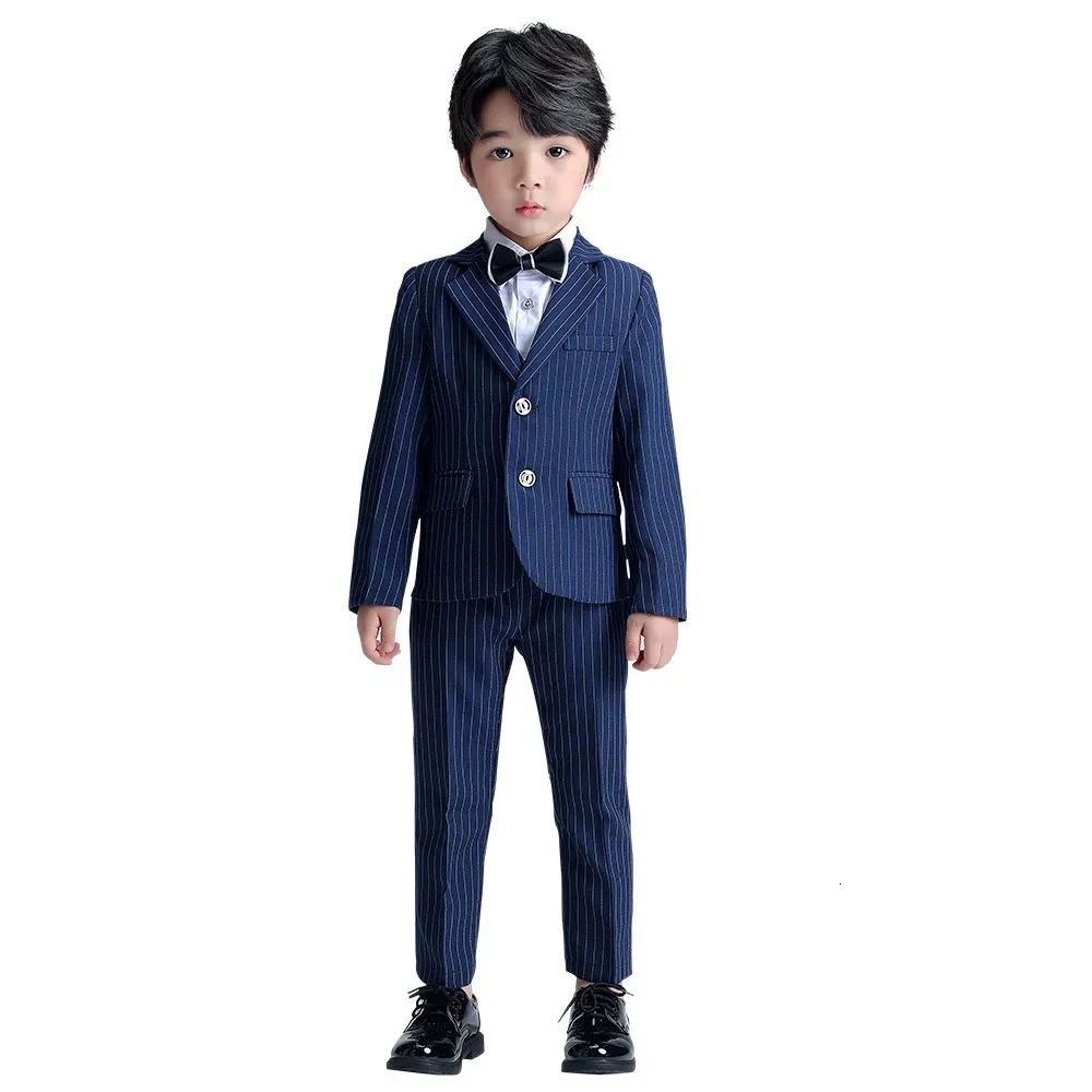 Gentleman enfants jour Performance robe Costume garçons formel Graduation Costume enfants veste pantalon noeud papillon 3 pièces ensemble de vêtements 240131