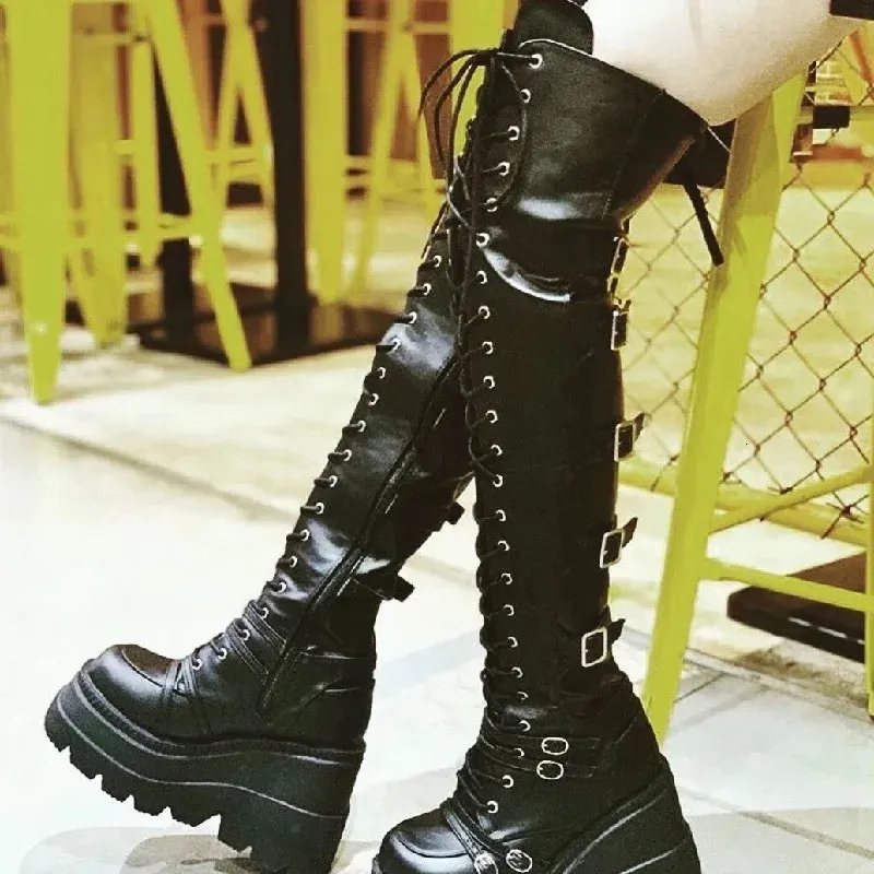 Platform boots thigh high discount