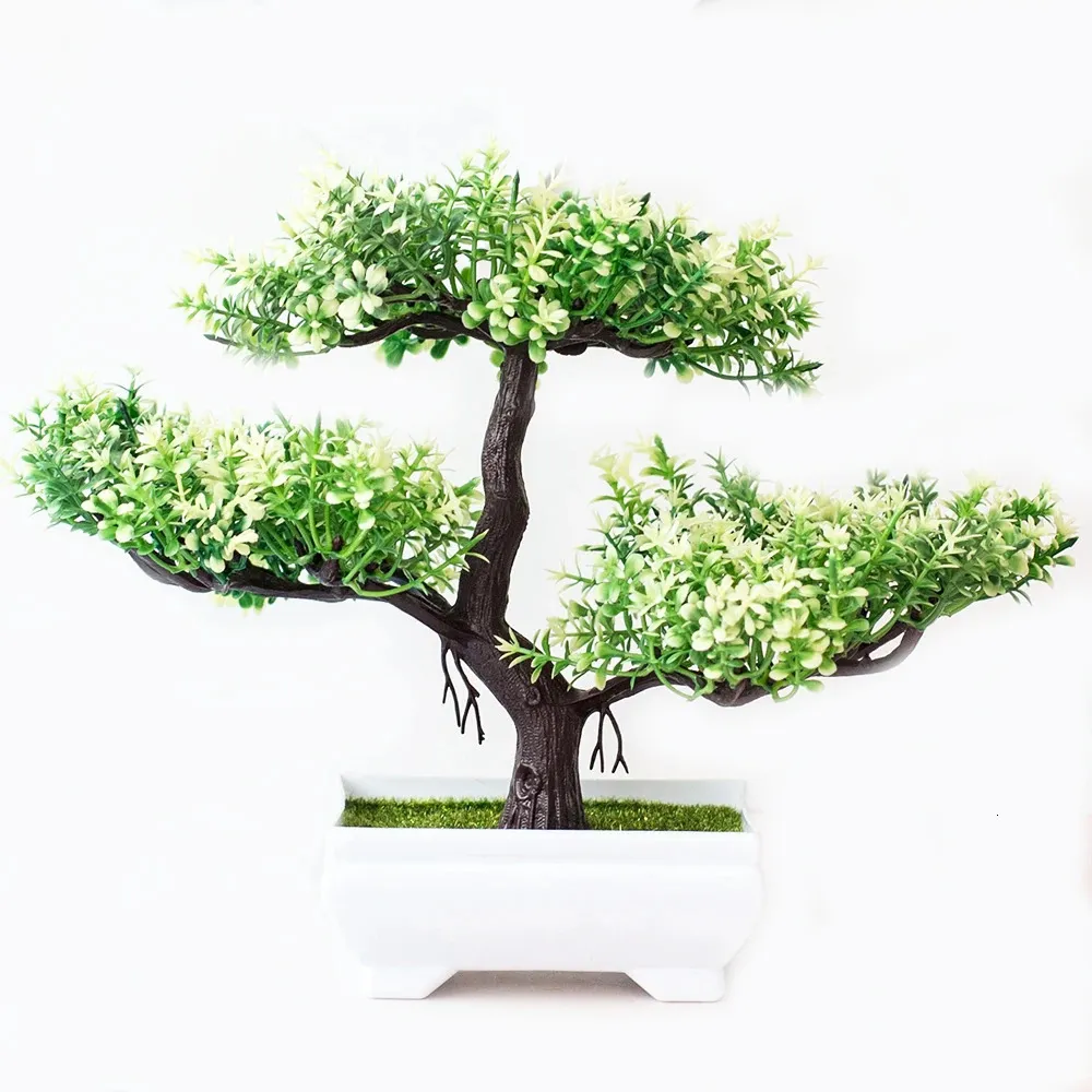 New Artificial Flowers Plants Green Three-Pronged Small Cui Pine Unfading Pine Tree Plant Plastic Bonsai Office Cute Room Decor