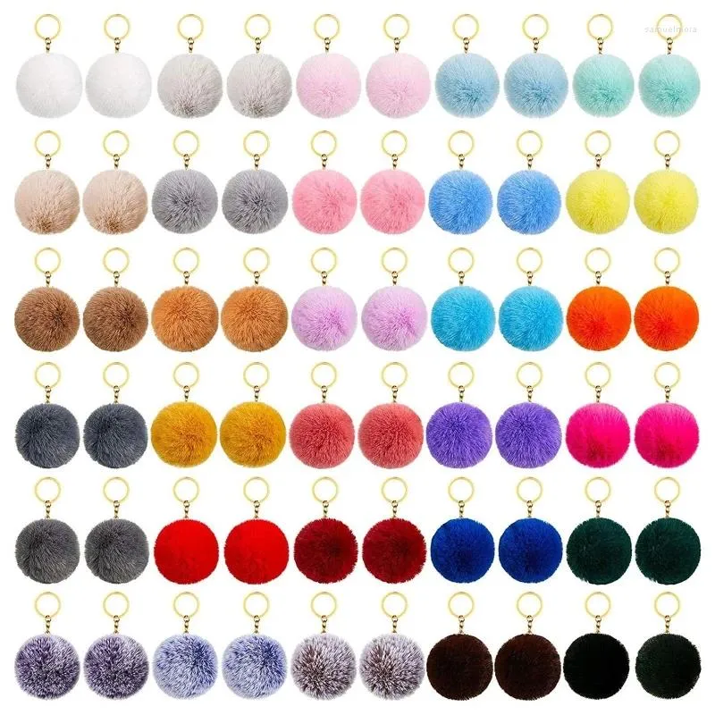 Keychains 50-piece Set Pom Keychain Faux Fur Pompoms With Split Ring And Keyrings For Bag Charm Accessories
