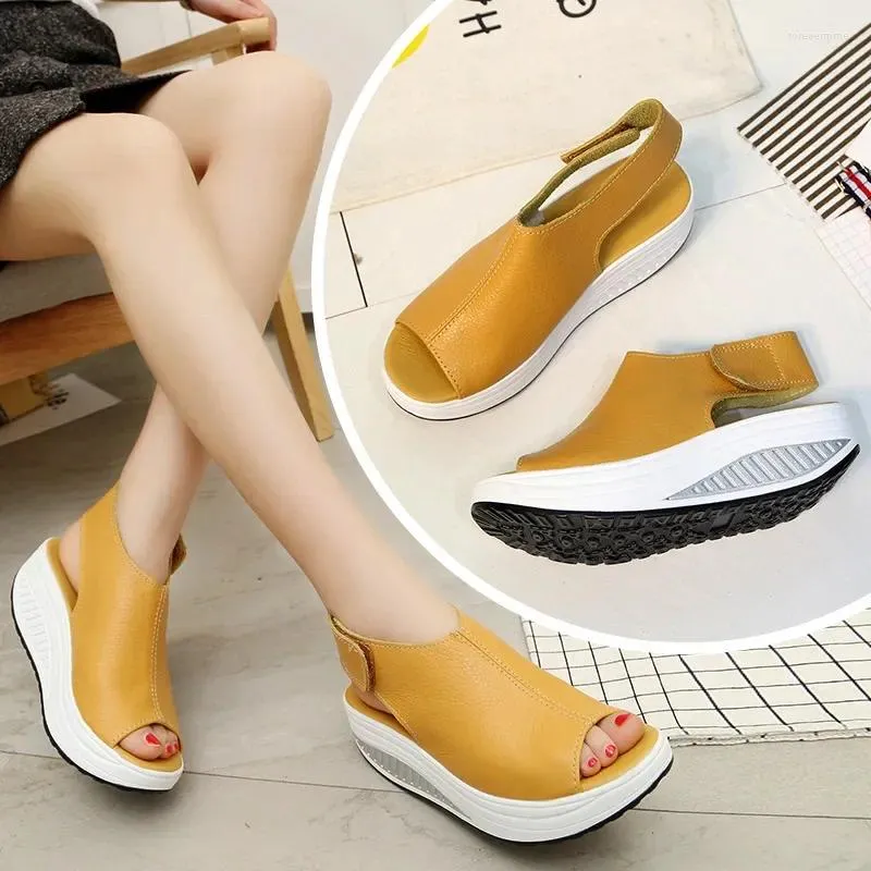 Dress Shoes Summer Women Sandals Platform Wedges Leather Swing Peep Toe Casual Walk Flats Size 35-43