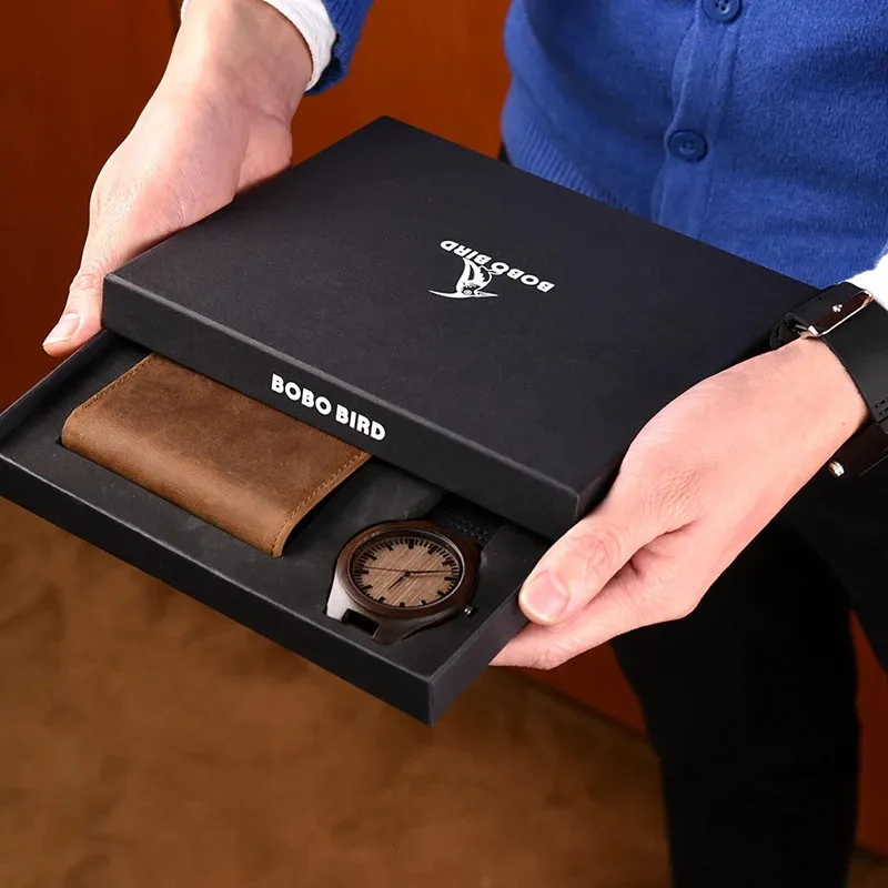 Мужские часы Двойной кошелек Мужские часы Таможенные деревянные часы для мужчин с гравировкой Семейный подарок на годовщину для сына и папы Часы 240125