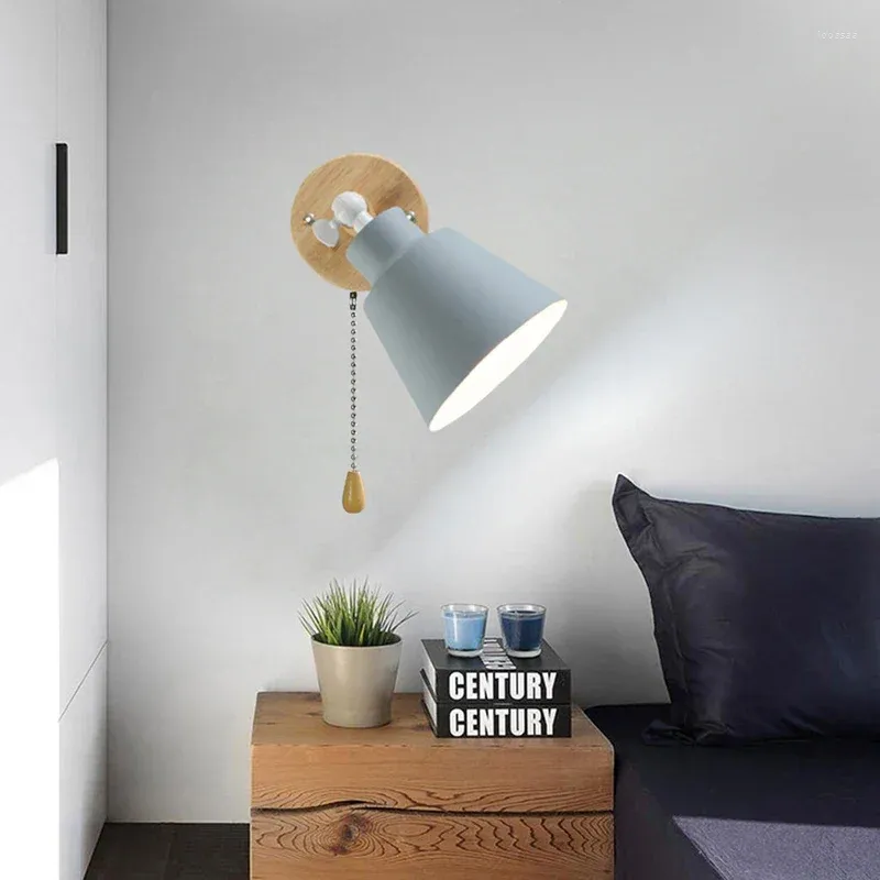 Lampada da parete moderna semplice in legno Macaron luce a LED interruttore scandinavo studio orizzontale corridoio scala lampade e illuminazione per interni